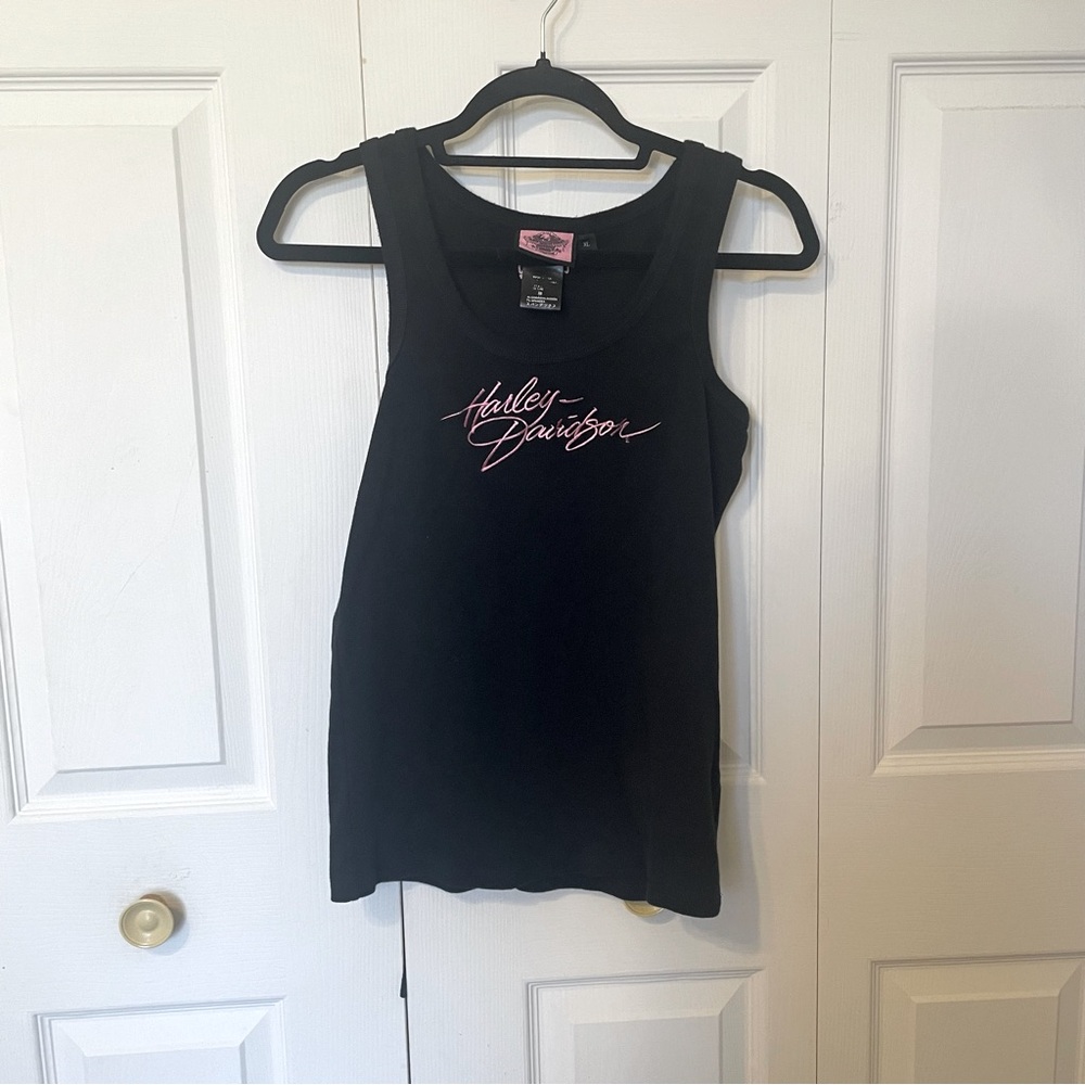 Harley-Davidson Women's Black and Pink Tank Top